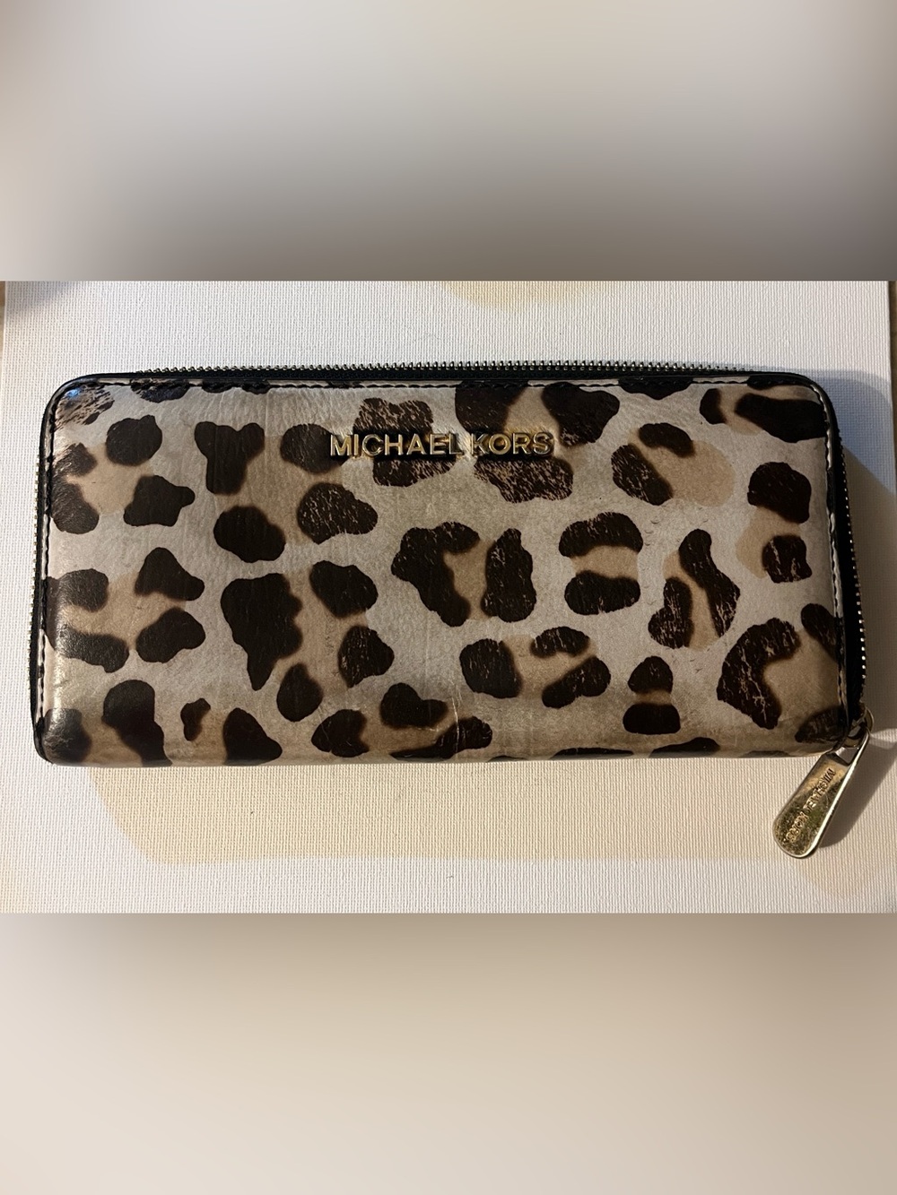 Michael Kors Leopard Print Zip-Around Wallet in Brown and Black